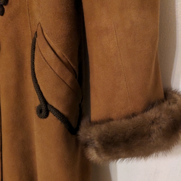 7. Vintage Luxurious Tan Brown Suede Fur Jacket Coat Fur Collar - Picture 12 of 12